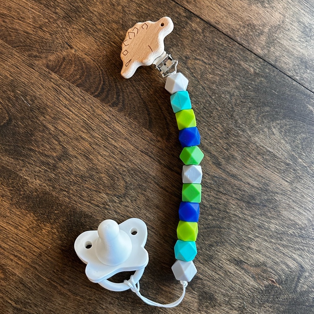 Colorful Dinosaur Pacifier Clip